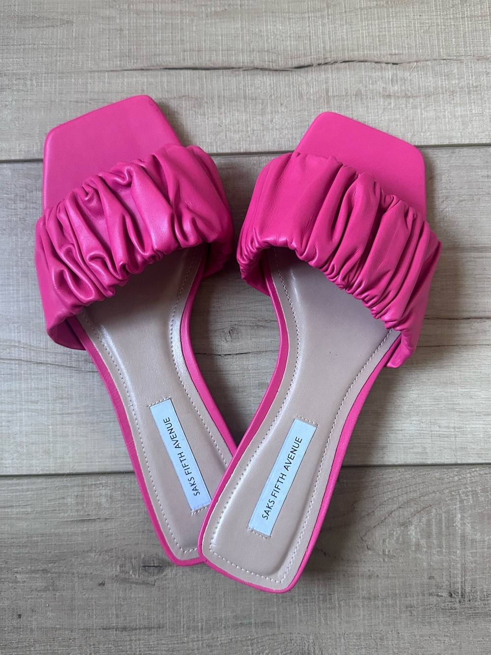 Saks Fifth Avenue Hot Pink Ruched Slide Sandals Size 8 NWOT